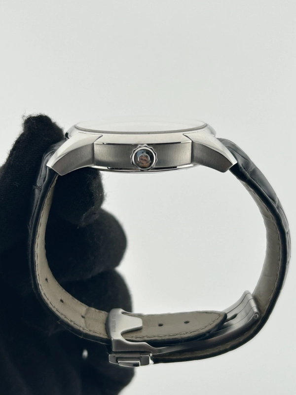 Omega De Ville Silver Roman Dial on Leather Ref. 433.13.41.21.02.001 Complete Open Date view 6
