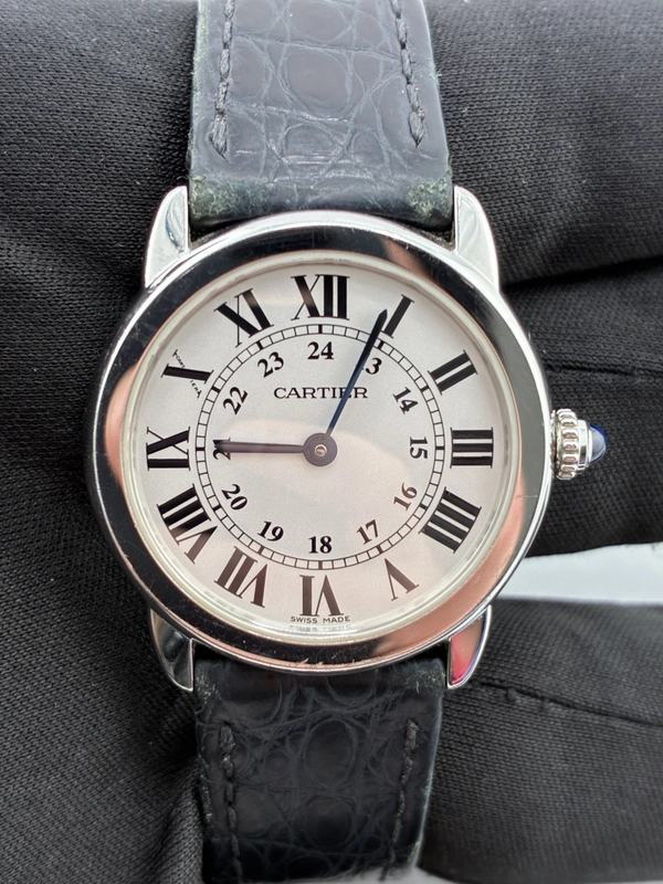 Cartier Ronde Solo de Cartier White Roman Numerals Dial on Black Leather Strap Ref. W6700155 Papers 2017 view 2